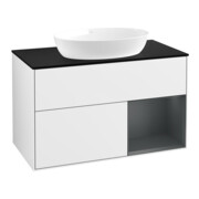 V&B Meuble sous lavabo Finion 100, bleu clair, 1 porte, laqué blanc brillant