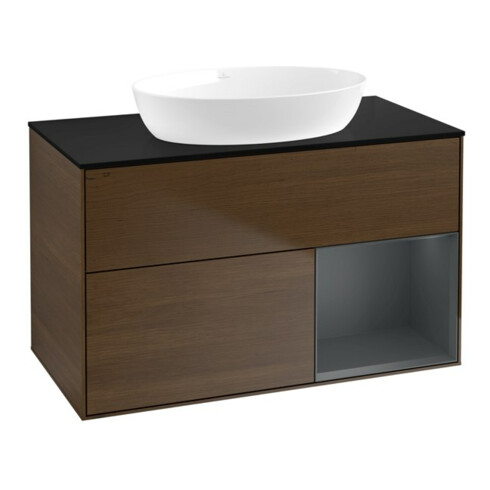 V&B Meuble sous-lavabo Finion 100, bleu clair, 1 porte, laqué, chêne sauvage
