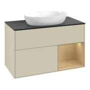 V&B Meuble sous lavabo Finion 100, bleu clair, avec étagère, gris mat laqué