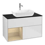 V&B Meuble sous-lavabo Finion 100, bleu clair, avec tiroir, blanc laqué