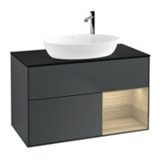 V&B Meuble sous-lavabo Finion 100, bleu clair, avec tiroir, poignée métal bleu mat