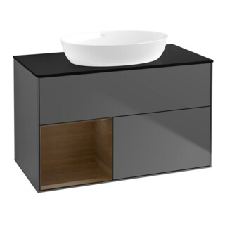 V&B Meuble sous lavabo Finion 100, bleu clair, bois de noyer, anthracite mat