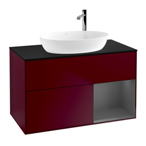 V&B Meuble sous lavabo Finion 100, bleu clair, étagère anthracite mat laqué, poignée m