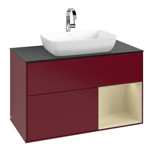 V&B Meuble sous lavabo Finion 100, bleu clair, étagère argent, laqué, poignée métal