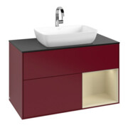 V&B Meuble sous lavabo Finion 100, bleu clair, étagère argent, laqué, poignée métal