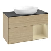 V&B Meuble sous lavabo Finion 100, bleu clair, étagère argent, laqué, poignée ven
