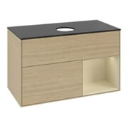 V&B Meuble sous lavabo Finion 100, bleu clair, étagère argent, laqué, poignée ven-4