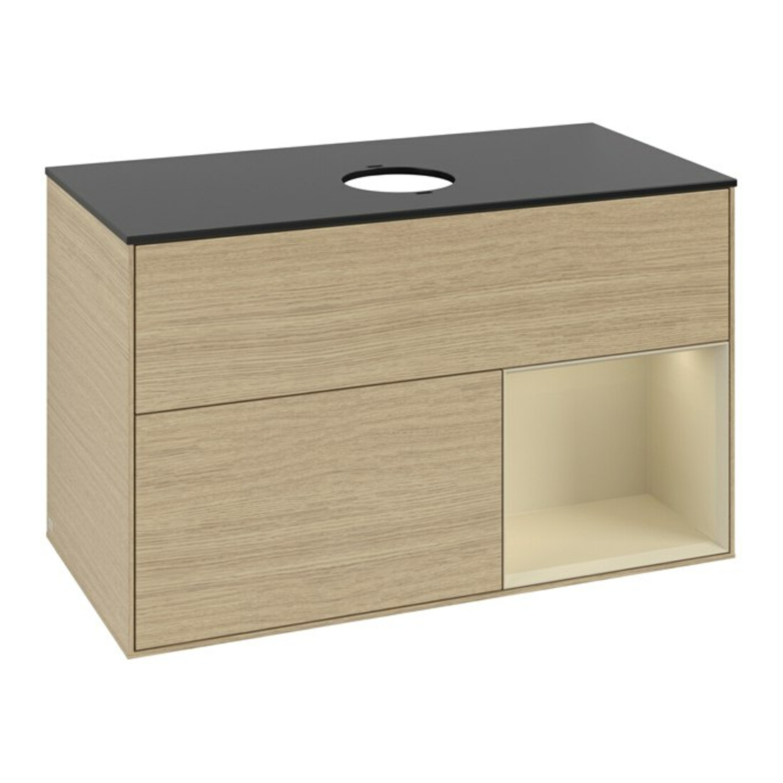V&B Meuble sous lavabo Finion 100, bleu clair, étagère argent, laqué, poignée ven
