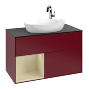 V&B Meuble sous lavabo Finion 100, bleu clair, étagère argentée, laqué, poignée métallique-3