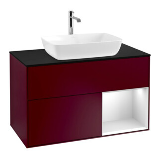 V&B Meuble sous-lavabo Finion 100, bleu clair, étagère blanche, laqué, poignée métal