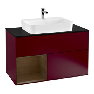V&B Meuble sous lavabo Finion 100, bleu clair, étagère gauche, miroir