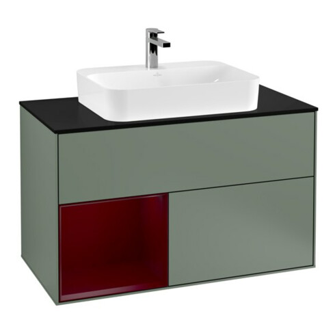 V&B Meuble sous lavabo Finion 100, bleu clair, étagère gauche Peo, huile mat Lac