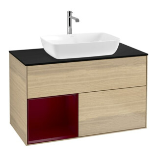 V&B Meuble sous lavabo Finion 100, bleu clair, étagère, laqué, ouverture venetienne