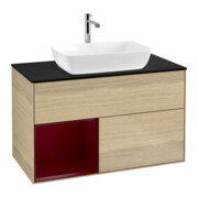 V&B Meuble sous lavabo Finion 100, bleu clair, étagère, laqué, ouverture venetienne-1