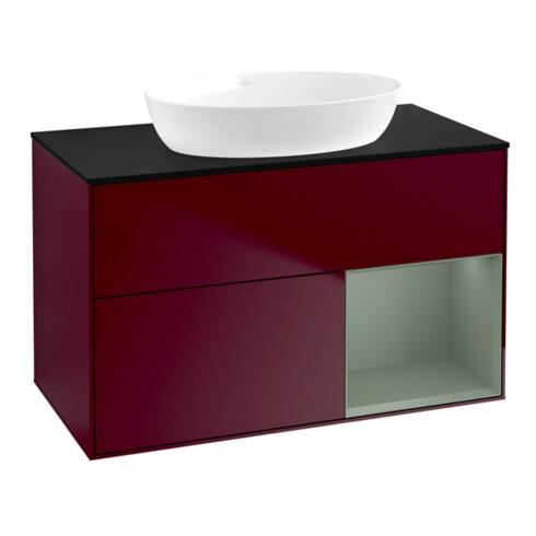 V&B Meuble sous lavabo Finion 100, bleu clair, étagère, laqué, poignée métal