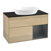 V&B Meuble sous lavabo Finion 100, bleu clair, étagère médiane, laqué, chêne ven