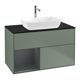 V&B Meuble sous lavabo Finion 100, bleu clair, étagère médiane, laqué huilé