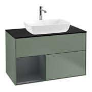 V&B Meuble sous lavabo Finion 100, bleu clair, étagère médiane, laqué huilé