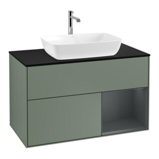 V&B Meuble sous lavabo Finion 100, bleu clair, étagère médiane laquée, huile laquée