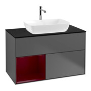 V&B Meuble sous lavabo Finion 100, bleu clair mat, étagère, laqué, anthracite mat