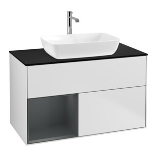 V&B Meuble sous lavabo Finion 100, bleu clair mat, étagère médium mat laqué, blanc mat laqué