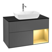 V&B Meuble sous lavabo Finion 100, bleu clair mat, rangement doré mat, anthracite mat