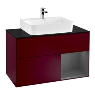 V&B Meuble sous lavabo Finion 100, bleu clair mat, tiroir droite anthracite mat, poignée mat