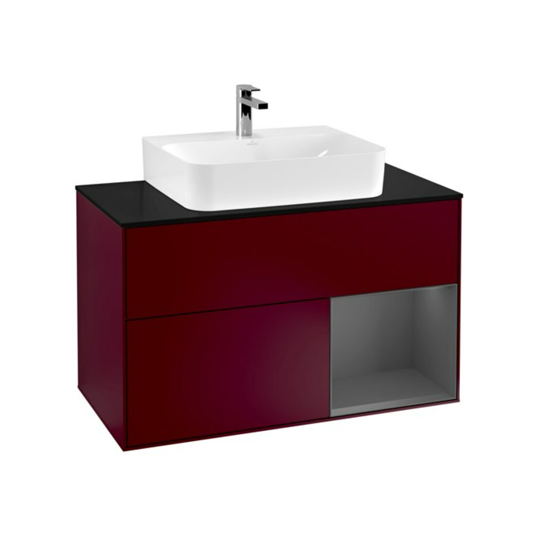 V&B Meuble sous lavabo Finion 100, bleu clair mat, tiroir droite anthracite mat, poignée mat