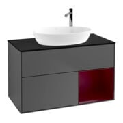 V&B Meuble sous lavabo Finion 100, bleu clair mat, tiroir, laqué, anthracite mat