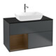 V&B Meuble sous-lavabo Finion 100, bleu clair, placage noyer, avec miroir bleu clair Lac-1