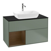V&B Meuble sous lavabo Finion 100, bleu clair, placage noyer, huile mat, laqué-1