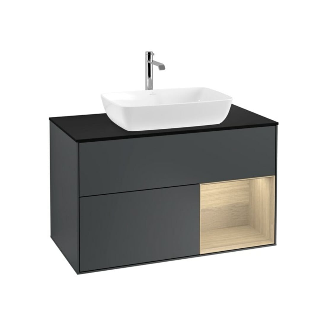V&B Meuble sous lavabo Finion 100, bleu clair, porte battante, avec façade laquée bleue