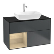 V&B Meuble sous-lavabo Finion 100, bleu clair, porte battante, avec miroir, bleu pâle, laqué-1