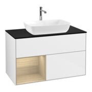 V&B Meuble sous lavabo Finion 100, bleu clair, porte battante, blanc brillant, laqué