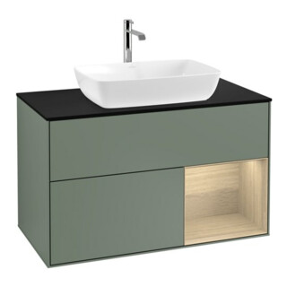 V&B Meuble sous-lavabo Finion 100, bleu clair, porte battante, huile avec laque