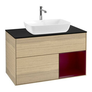 V&B Meuble sous-lavabo Finion 100, bleu clair, porte battante, laqué, sans poignée