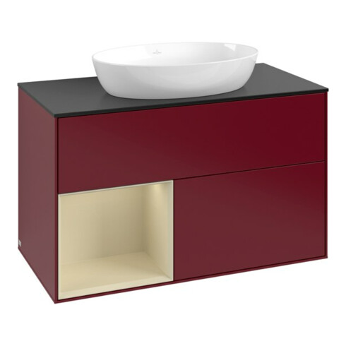 V&B Meuble sous-lavabo Finion 100, bleu clair, porte coulissante, laqué, poignée métal