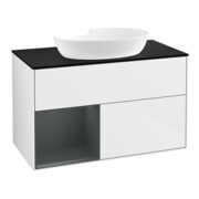 V&B Meuble sous lavabo Finion 100, bleu clair, porte médiane, laqué blanc brillant