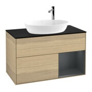 V&B Meuble sous lavabo Finion 100, bleu clair, porte médiane laquée, venis ouverte