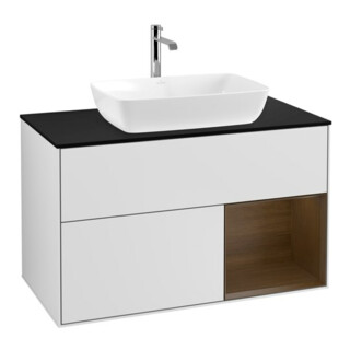 V&B Meuble sous-lavabo Finion 100, bleu clair, rangement, blanc laqué