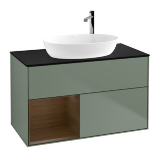 V&B Meuble sous-lavabo Finion 100, bleu clair, rangement mural, olivier mat laqué
