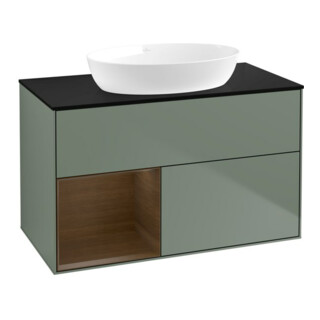 V&B Meuble sous lavabo Finion 100, bleu clair, rangement valet, huile mat laqué