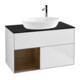 V&B Meuble sous-lavabo Finion 100, bleu clair, rayures bois, blanc mat laqué-1