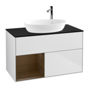 V&B Meuble sous-lavabo Finion 100, bleu clair, rayures bois, blanc mat laqué