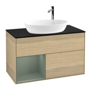 V&B Meuble sous-lavabo Finion 100, bleu clair, réglette, huilé mat, laqué, veinage ouvert