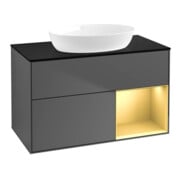 V&B Meuble sous lavabo Finion 100, bleu clair, réglette or, anthracite m