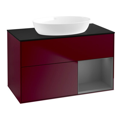 V&B Meuble sous-lavabo Finion 100, bleu clair, tablette anthracite laquée, poignée m