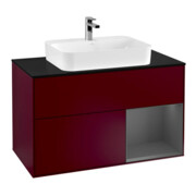 V&B Meuble sous lavabo Finion 100, bleu clair, tiroir anthracite, poignée métal-1