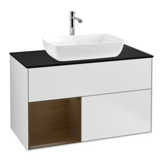V&B Meuble sous-lavabo Finion 100, bleu clair, tiroir, blanc mat laqué