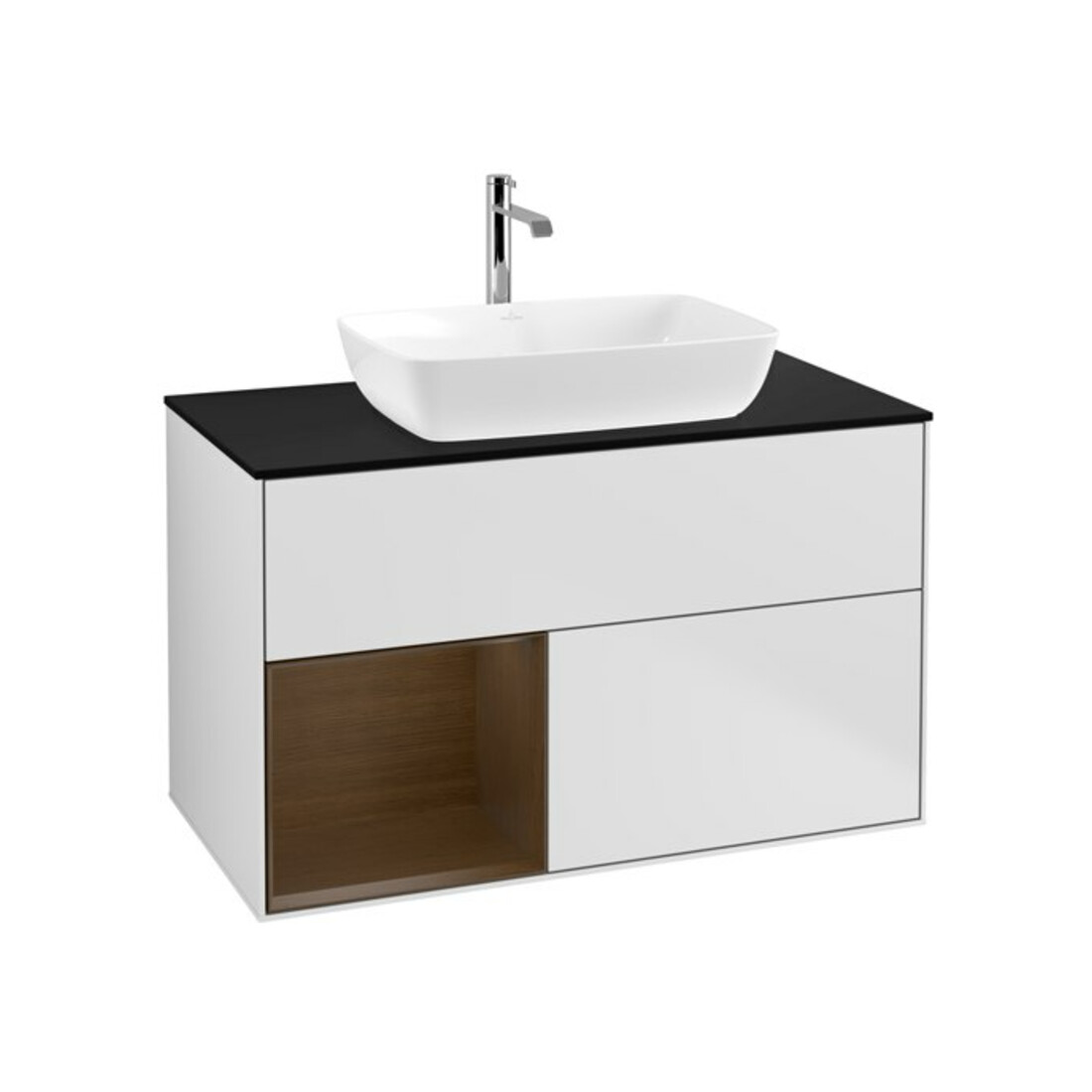 V&B Meuble sous-lavabo Finion 100, bleu clair, tiroir, blanc mat laqué